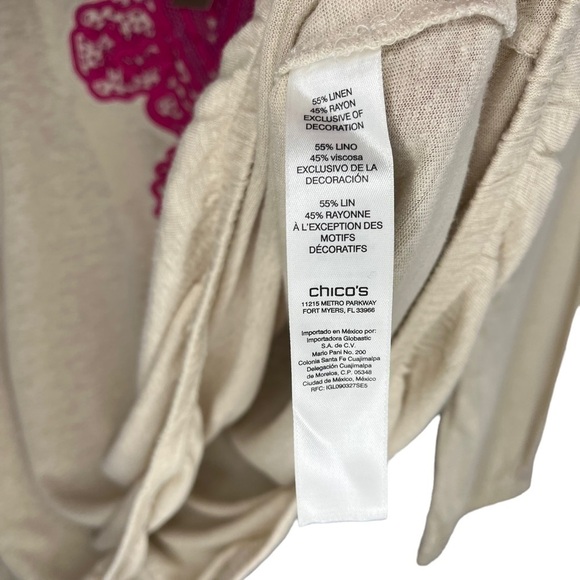 NWT CHICO’s tan pink crochet V neck blouse Chicos 2 Sz L - Picture 5 of 8